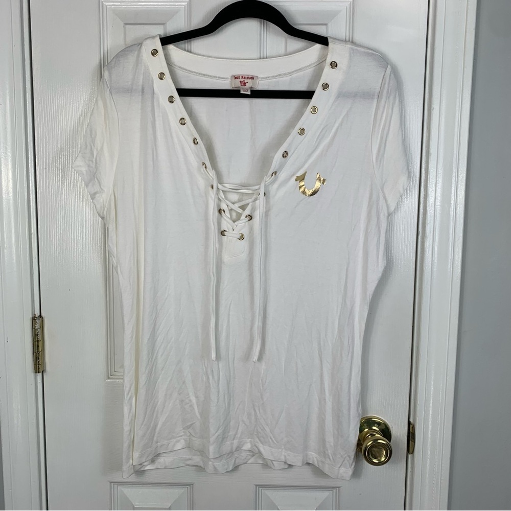 True Religion Womens Size XL Lace Up Top